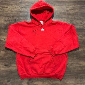 ADIDAS Red Center Logo Hoodie - 2000s Vintage Size L
